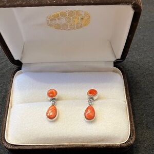 Elegant Silver and Orange Spiny Oyster Drop Earrings